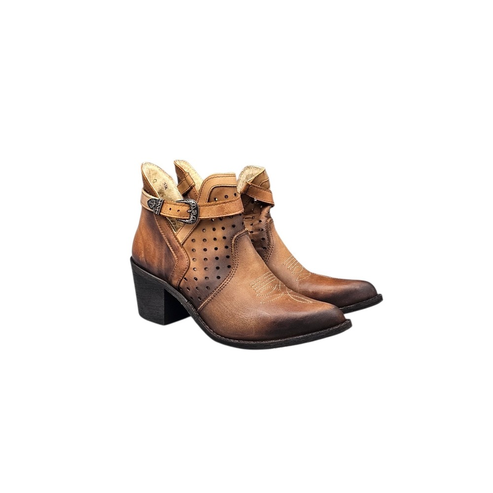 Circle G Corral Women's Size 9 US EUC! Cut-Out Brown Leather Ankle Booties Shoes